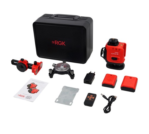 Лазерный уровень RGK ALPHA 4D с калибровкой с зелёным лучом Лазерный уровень RGK ALPHA 4D с калибровкой с зелёным лучом